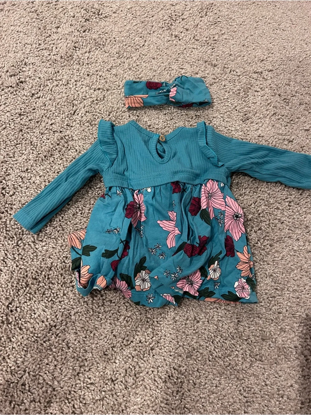Carter's Teal Floral Long Sleeve Dress with Headband